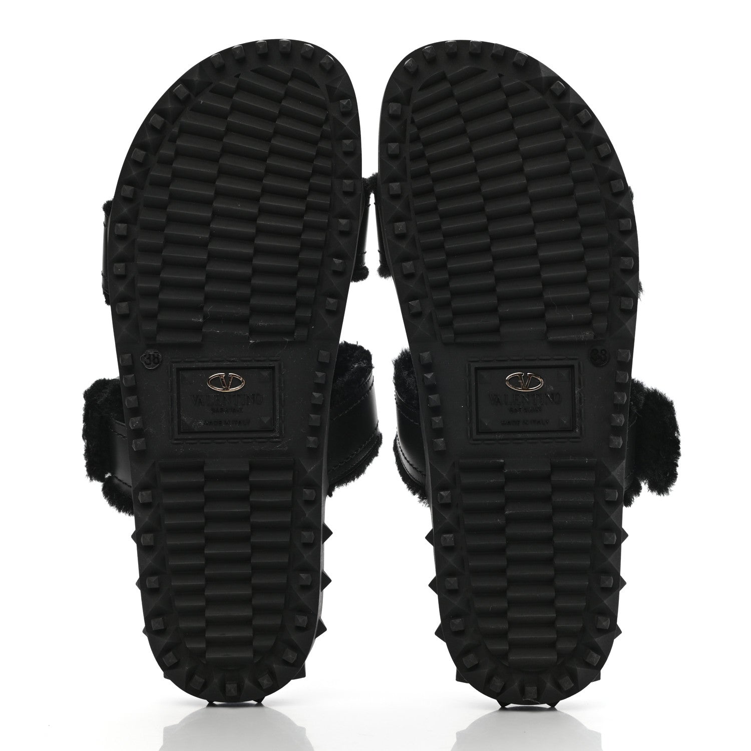 Valentino Garavani Shearling Rockstud Slide Sandals 38 Black 5 of 8