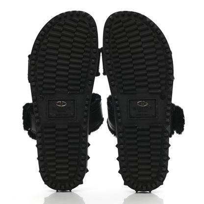 Valentino Garavani Shearling Rockstud Slide Sandals 38 Black 5 of 8