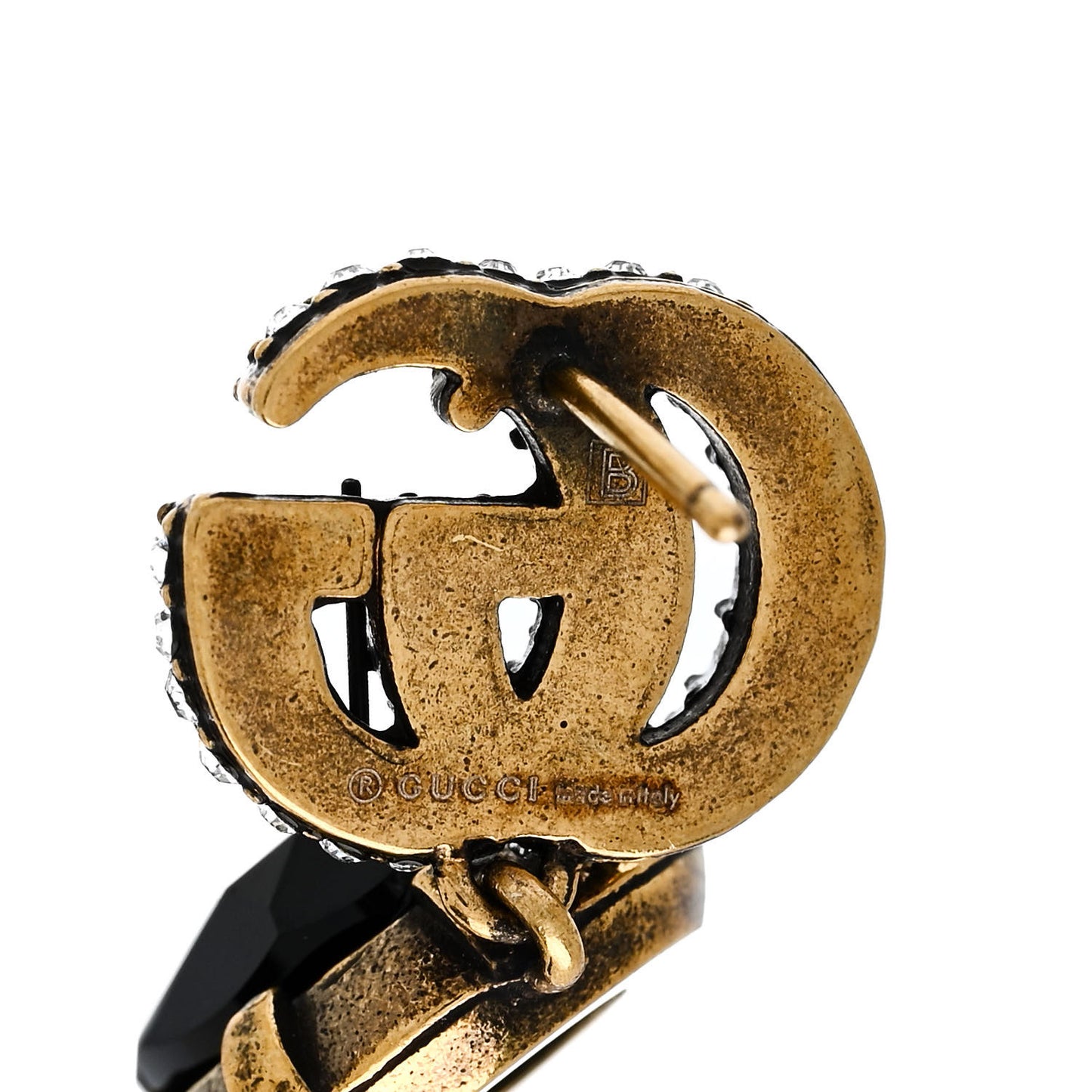 Metal Crystal Double G Drop Earrings Black Gold