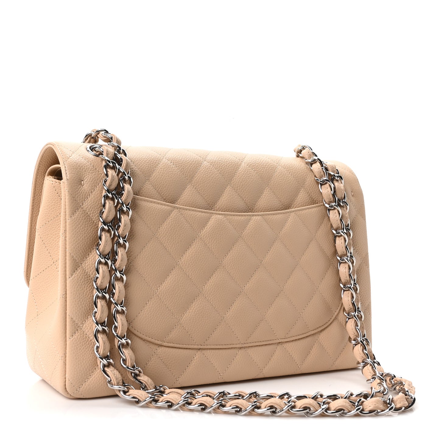 Caviar Quilted Jumbo Double Flap Beige Clair