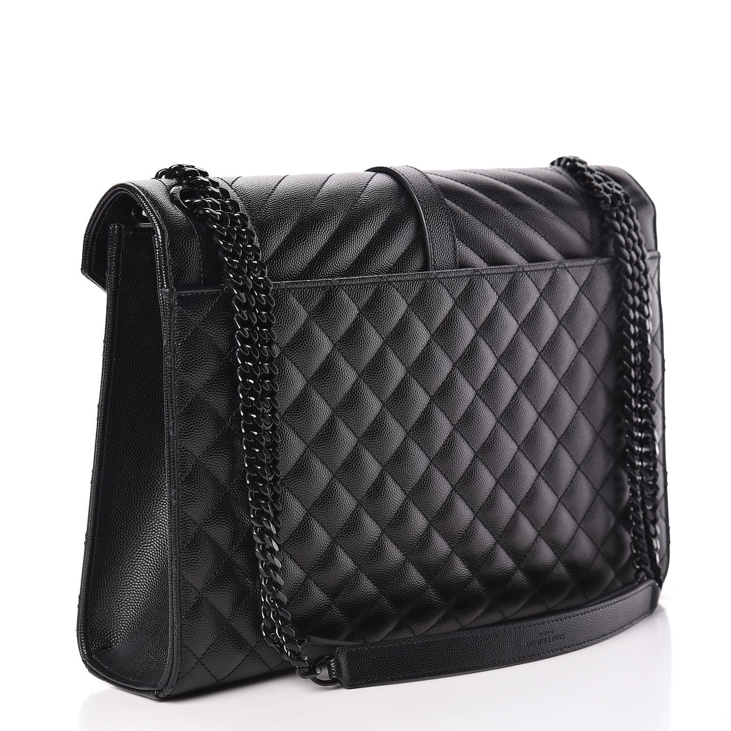 Grain De Poudre Textured Mixed Matelasse Large Triquilt Monogram Monochrome Satchel Black