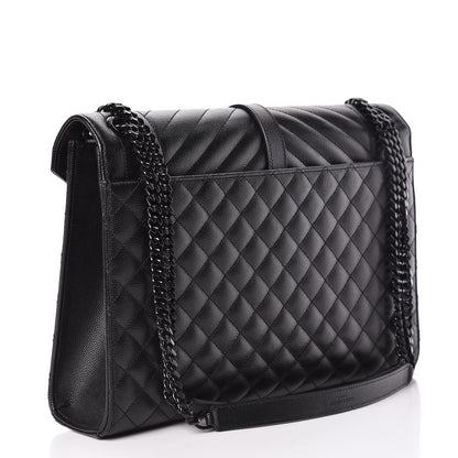 Saint Laurent Grain De Poudre Textured Mixed Matelasse Large Triquilt Monogram Monochrome Satchel Black 3 of 11
