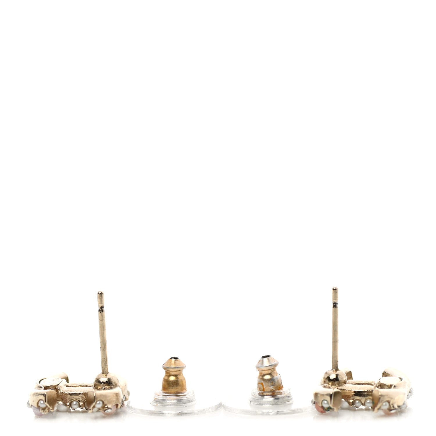 Chanel Pearl Crystal CC Charms Stud Earrings Light Gold Pink 4 of 6