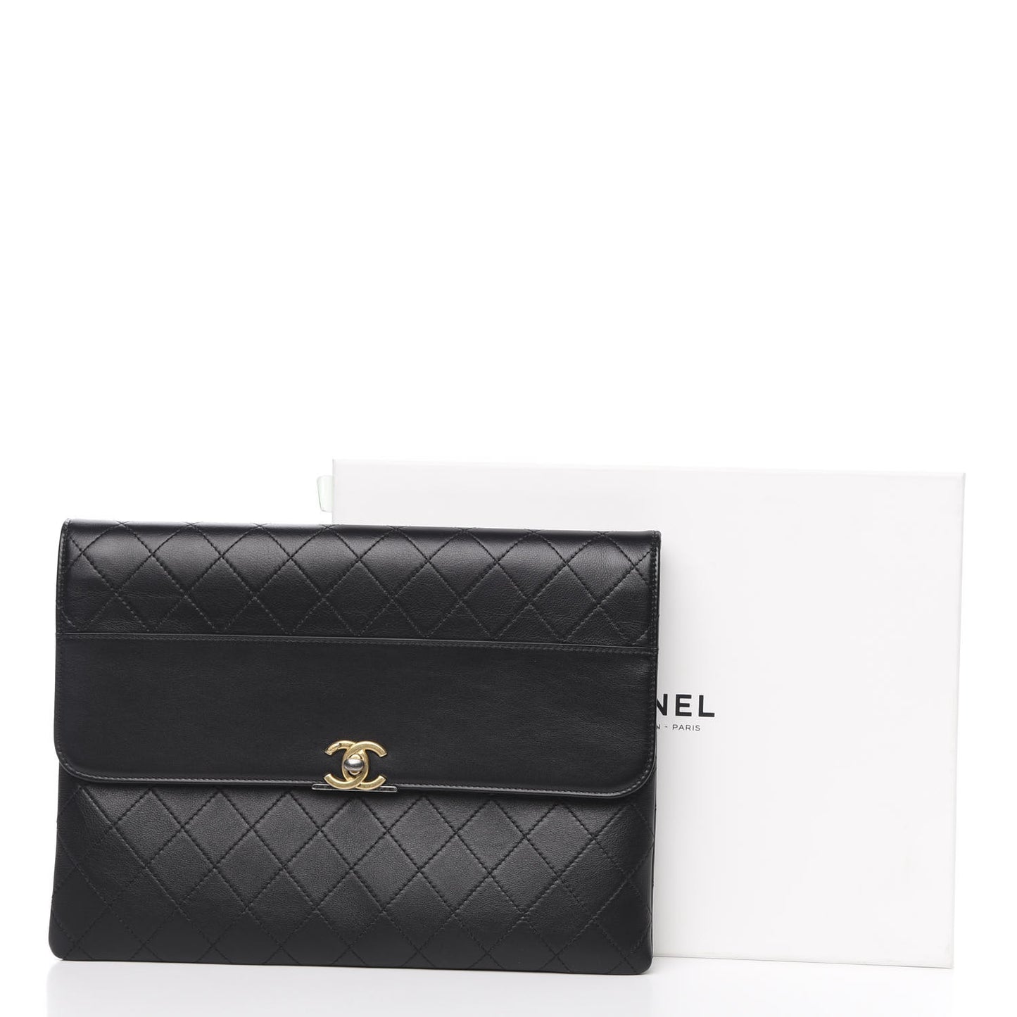 Calfskin Quilted CC Flap Clutch Black