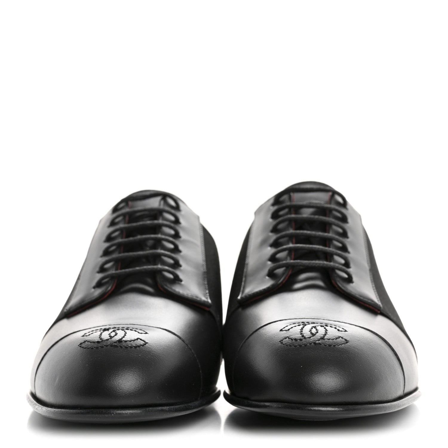 Chanel Calfskin Elastic Lace Up Cap Toe CC Loafers 37.5 Black 3 of 9