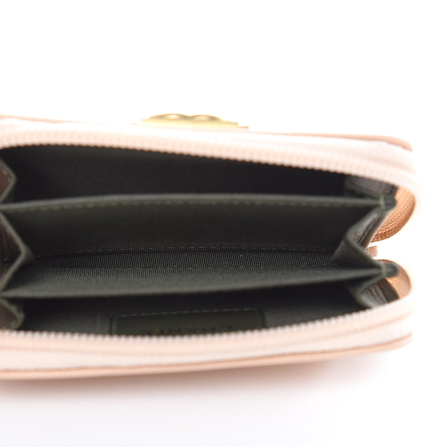 Caviar Quilted Boy Zip Around Coin Purse Wallet Beige Clair