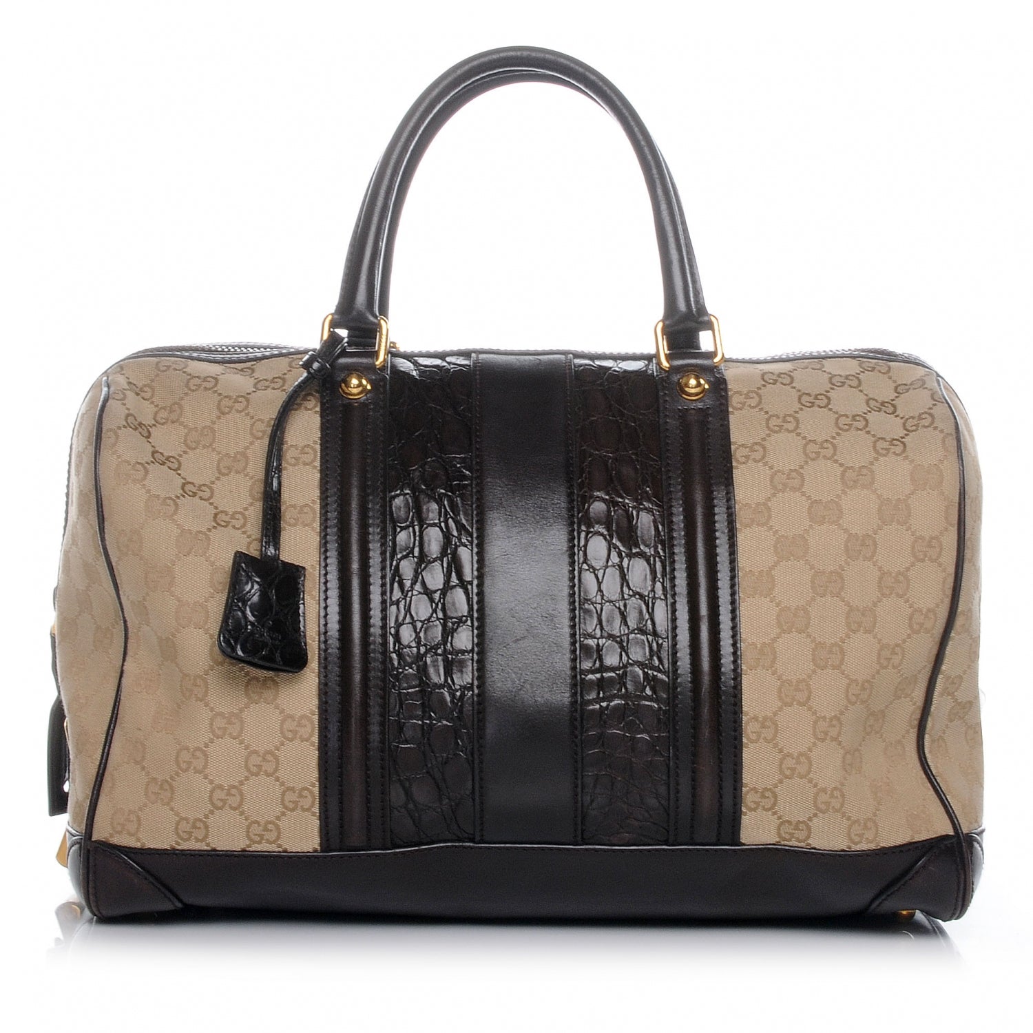Gucci Monogram Crocodile Web Large Secret Boston Dark Brown 1 of 7