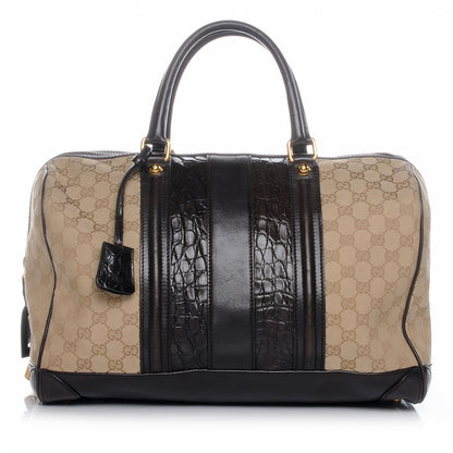 Gucci Monogram Crocodile Web Large Secret Boston Dark Brown 1 of 7