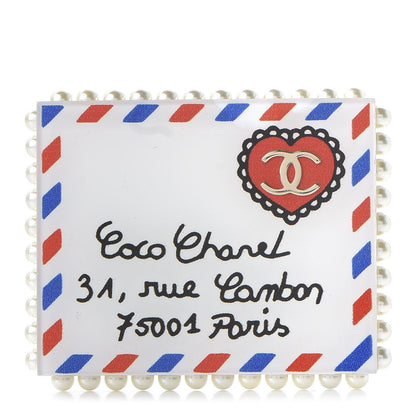 Chanel Resin Pearl Letter Brooch Black White Blue Red 1 of 4