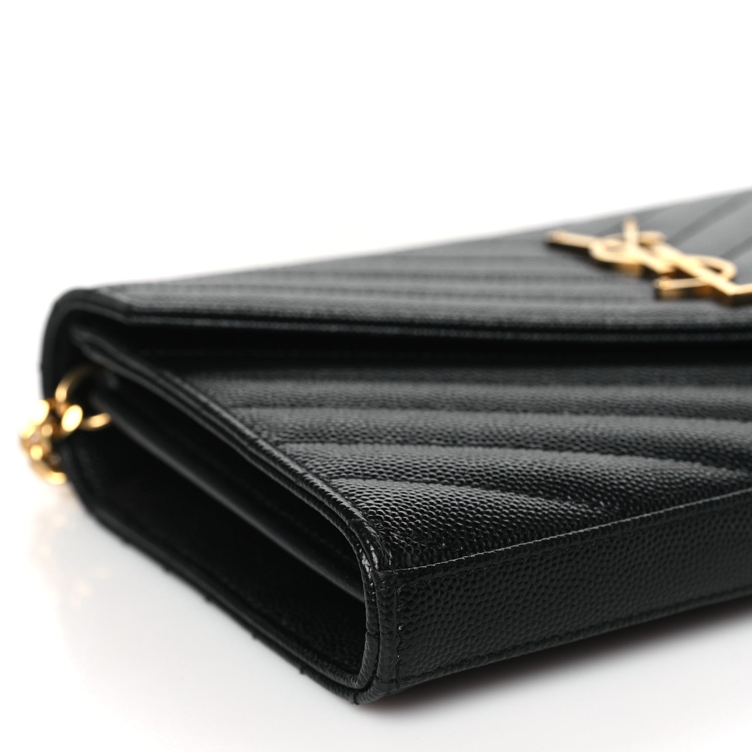 Saint Laurent Grain De Poudre Matelasse Chevron Monogram Chain Wallet Black 8 of 9