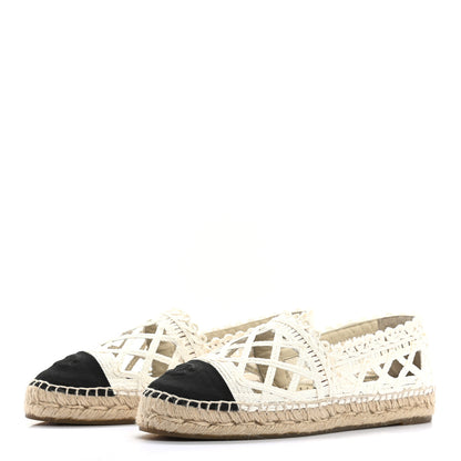 Chanel Woven Fabric Grosgrain CC Espadrilles 39 White Black 3 of 9
