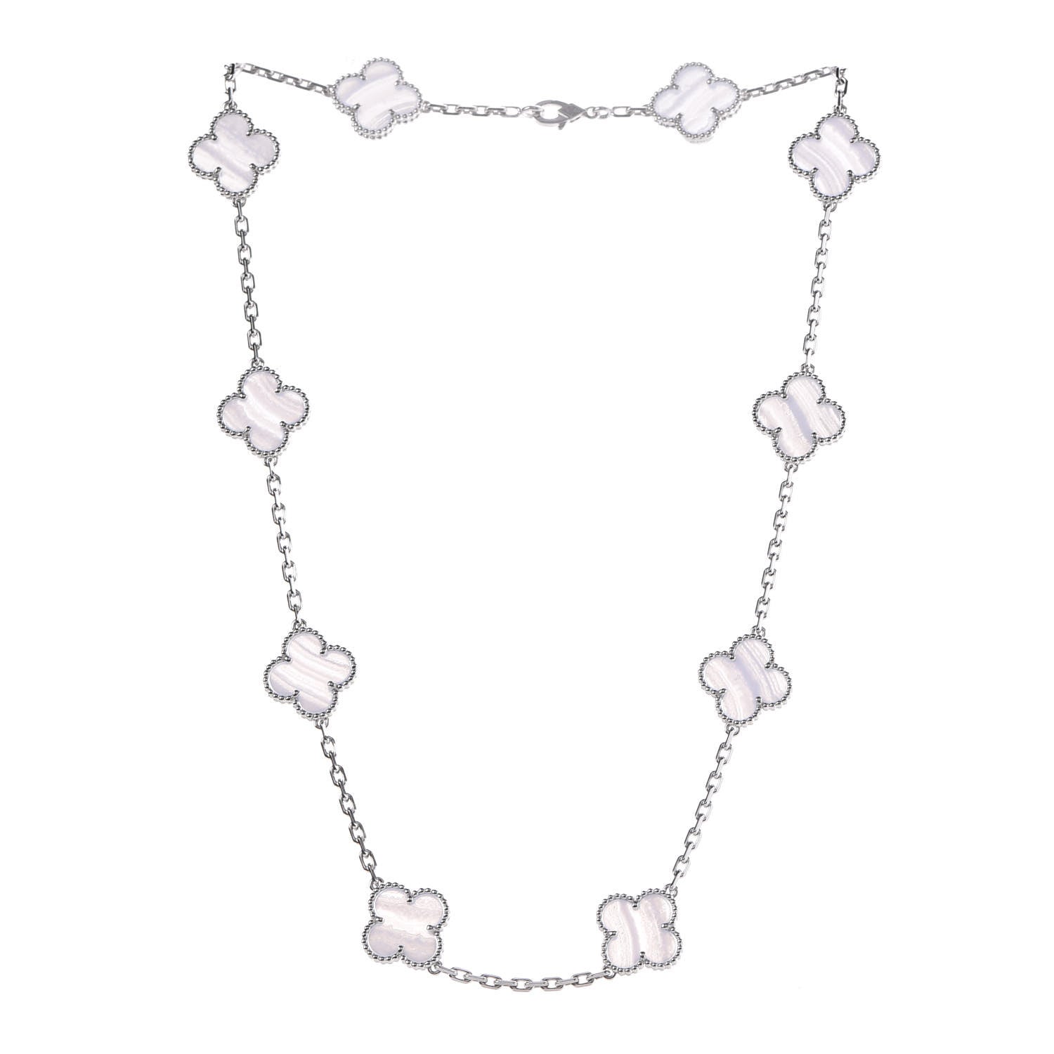 Van Cleef & Arpels 18K White Gold Chalcedony 10 Motifs Vintage Alhambra Necklace 3 of 8