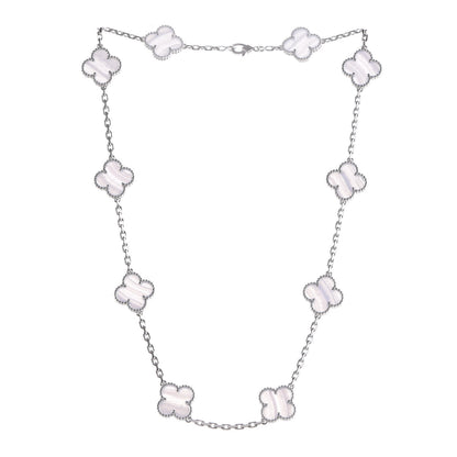 Van Cleef & Arpels 18K White Gold Chalcedony 10 Motifs Vintage Alhambra Necklace 3 of 8