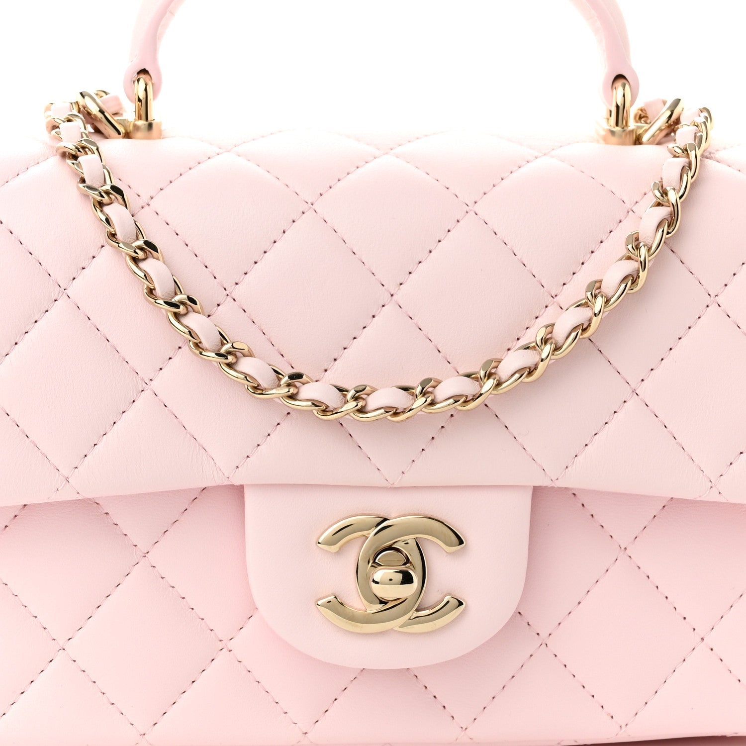 Chanel Lambskin Quilted Mini Top Handle Rectangular Flap Light Pink 8 of 10