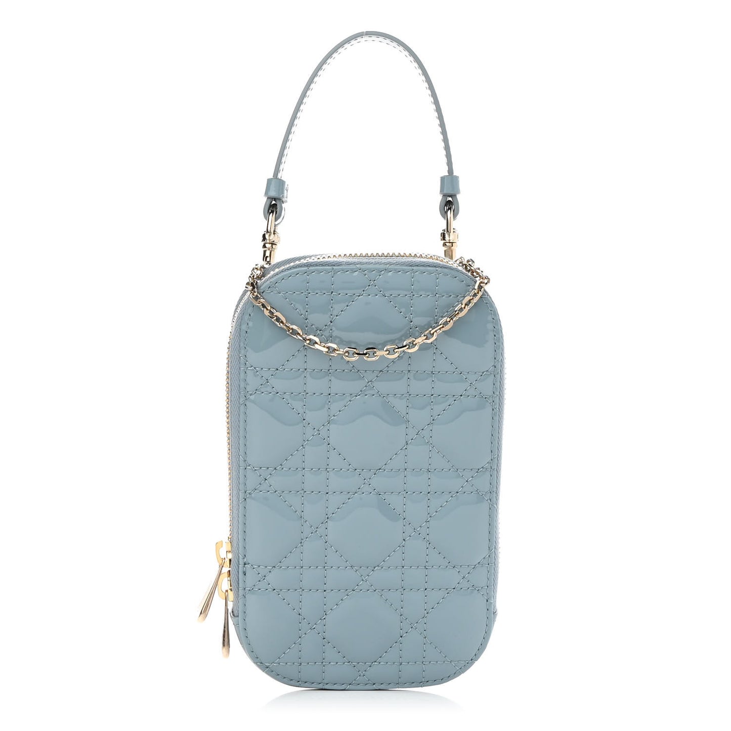 Patent Cannage Lady Dior Phone Holder Cloud Blue