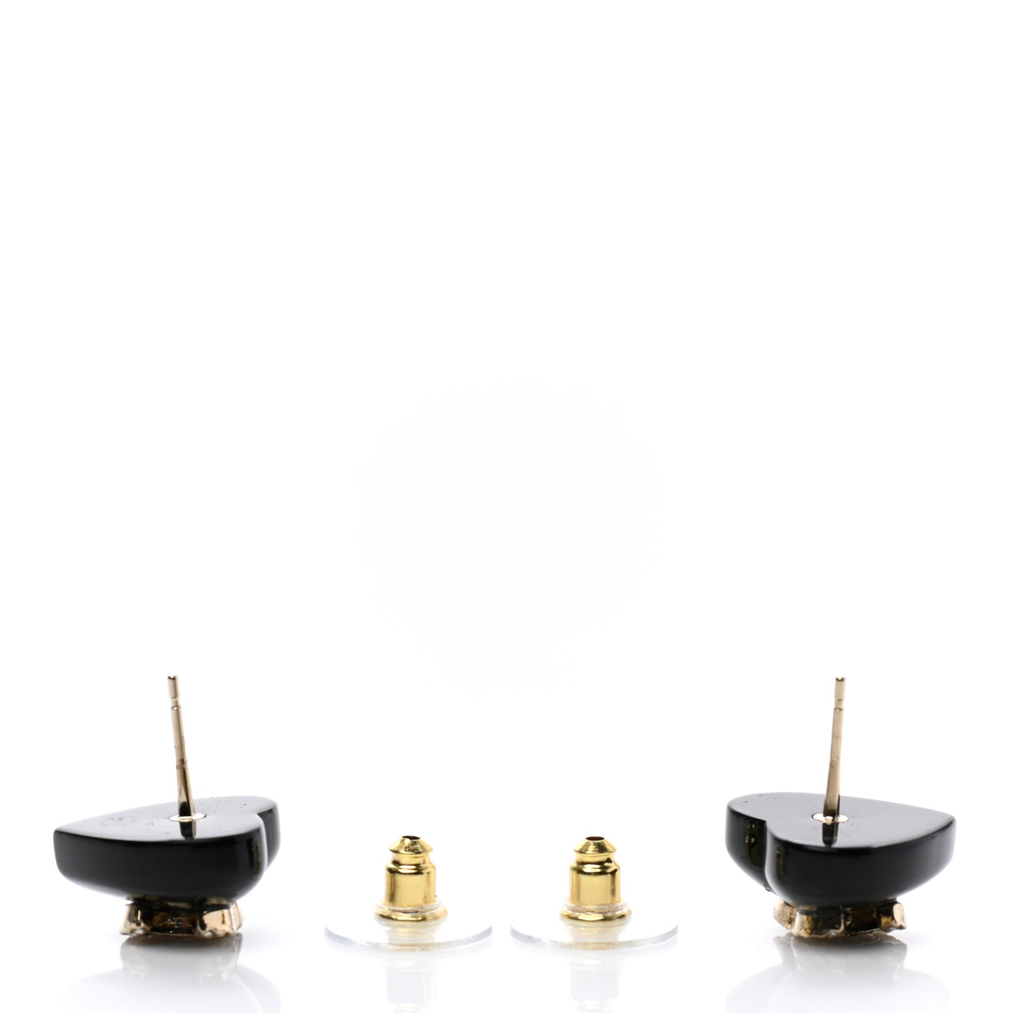 Resin Crystal CC Heart Earrings Black Gold