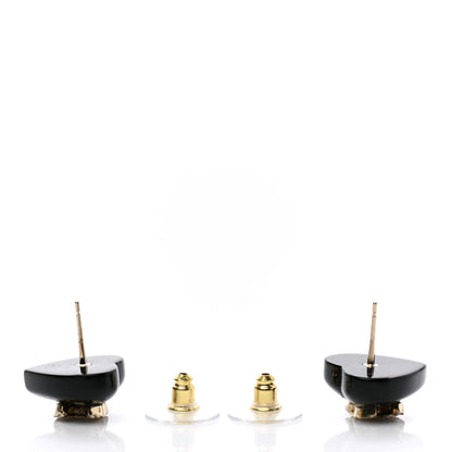 Chanel Resin Crystal CC Heart Earrings Black Gold 3 of 5