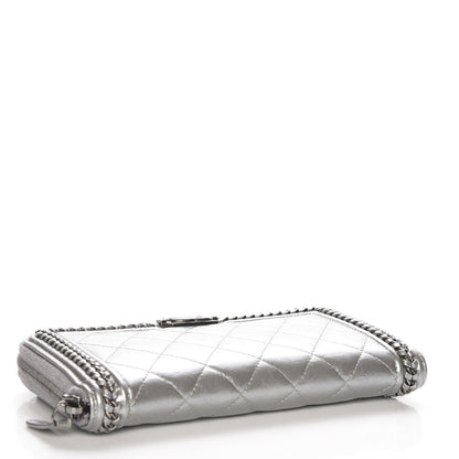 Chanel Metallic Calfskin Quilted Boy Chain Large Gusset Zip Around Wallet Silver 4 of 9