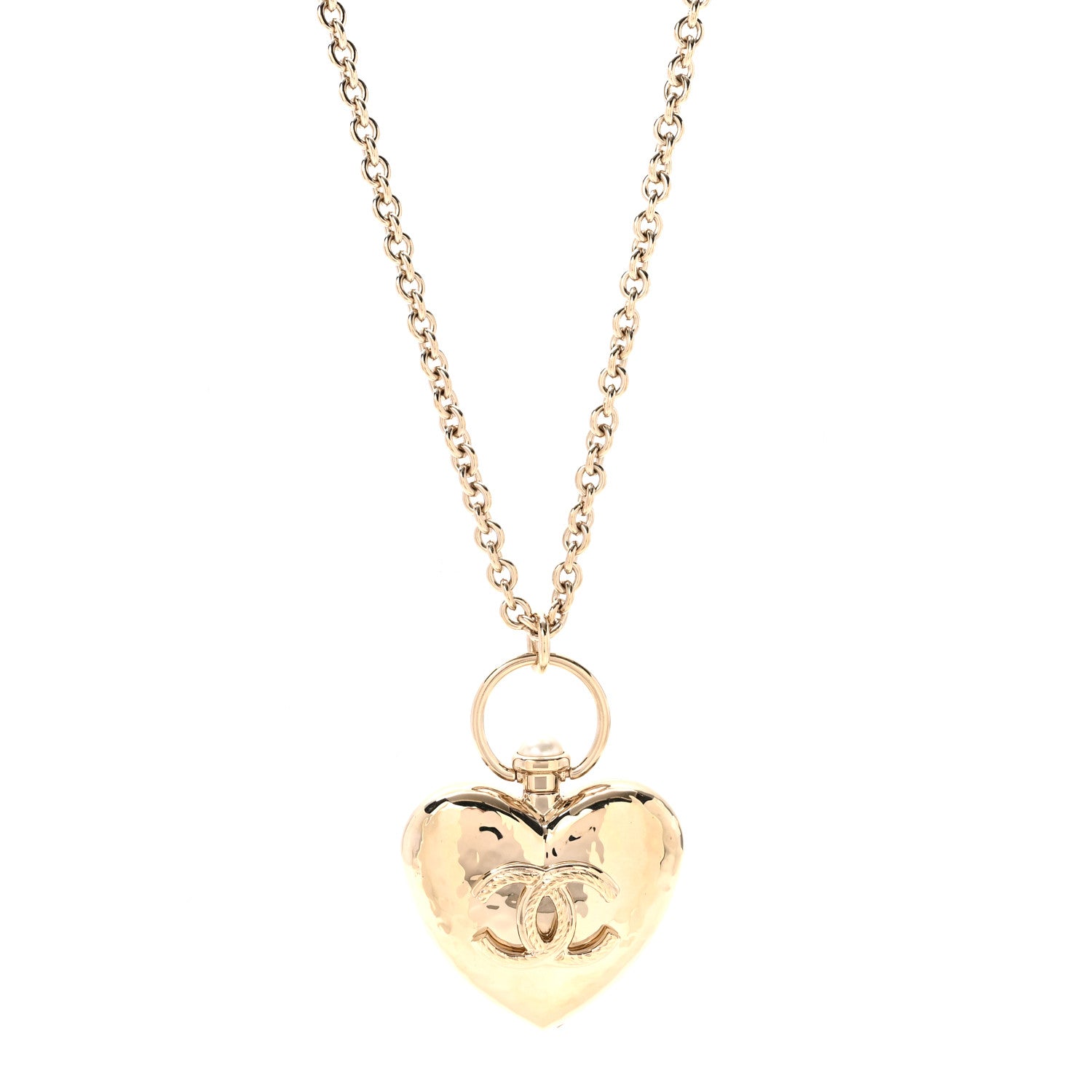 Chanel Metal CC Heart Locket Necklace Gold 1 of 7