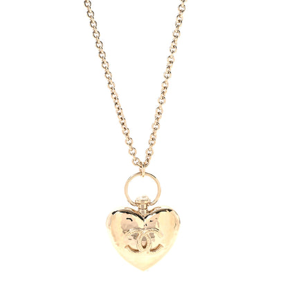 Chanel Metal CC Heart Locket Necklace Gold 1 of 7