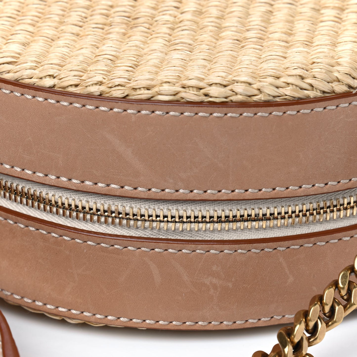 Raffia Calfskin Small Mica Bag Natural Brown Gold