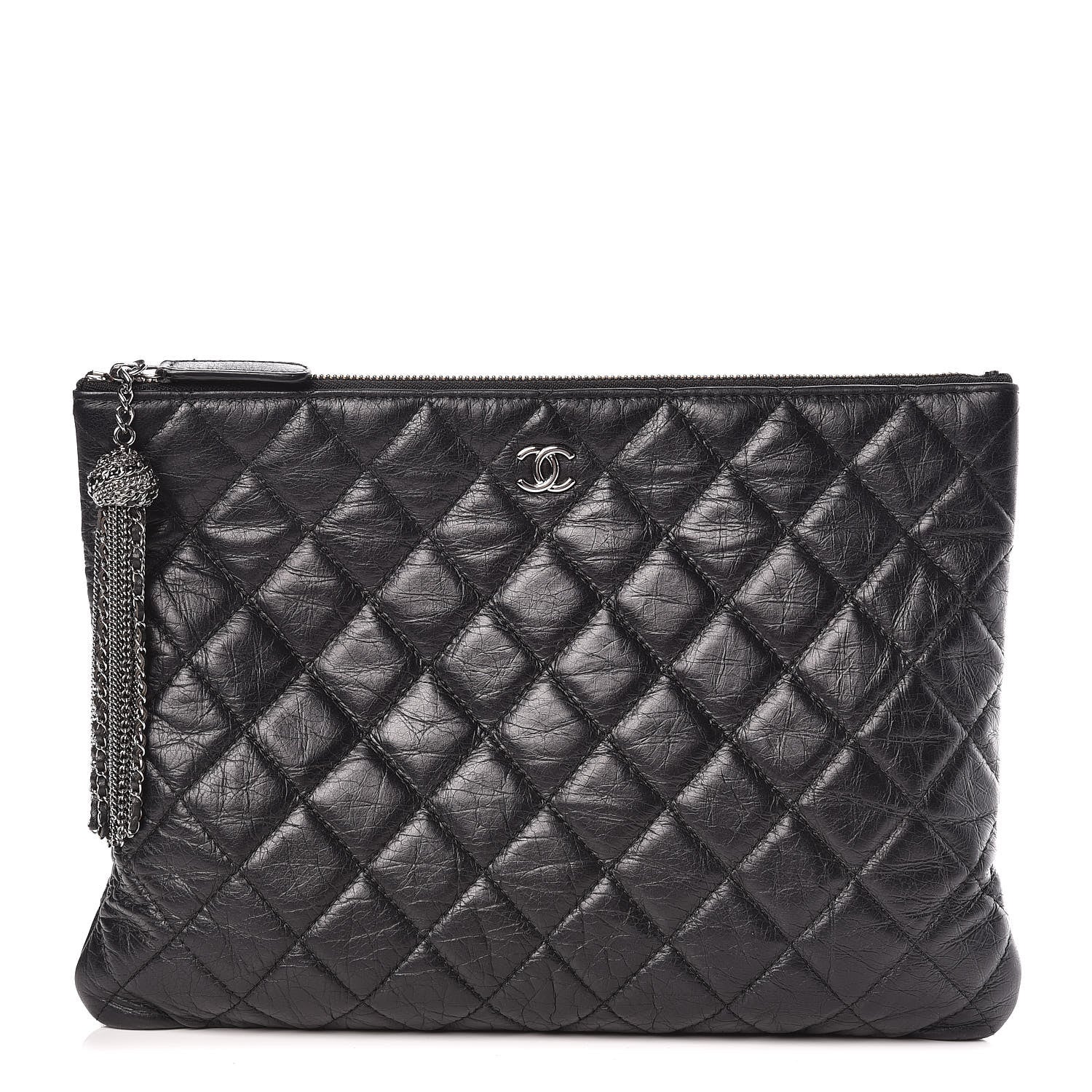 Chanel Aged Calfskin Quilted Medium Tassel Cosmetic Case Grey 1 of 9
