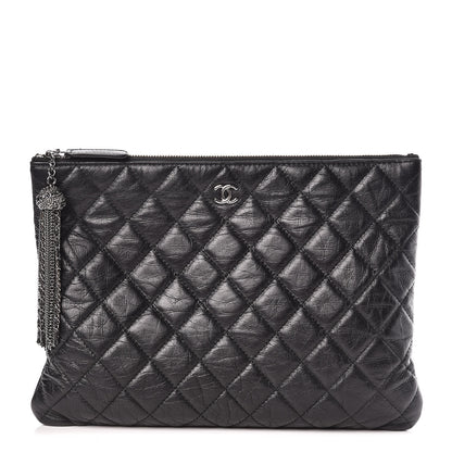 Chanel Aged Calfskin Quilted Medium Tassel Cosmetic Case Grey 1 of 9