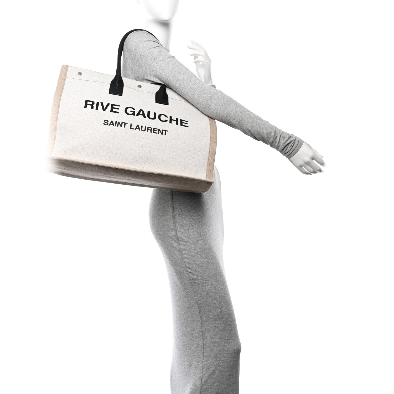 Saint Laurent Linen Calfskin Rive Gauche Tote Optic White 2 of 14