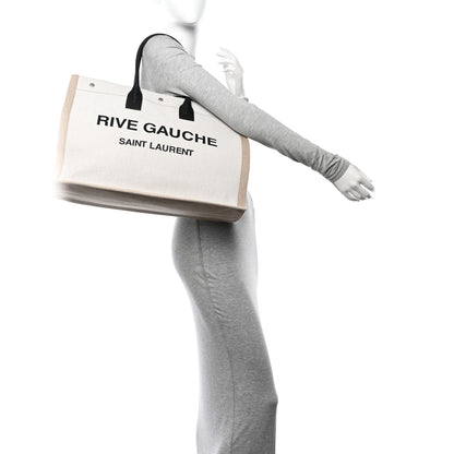 Saint Laurent Linen Calfskin Rive Gauche Tote Optic White 2 of 14