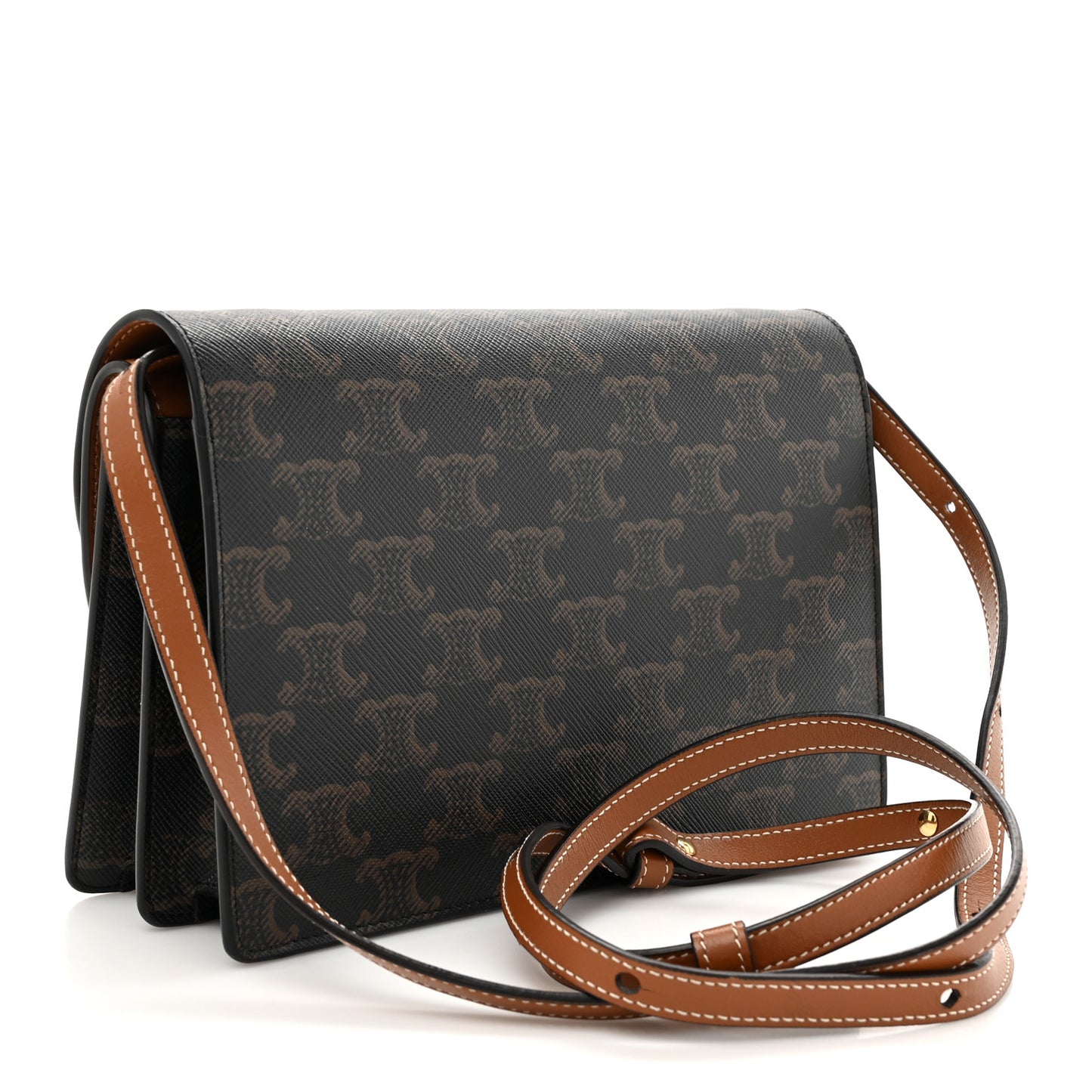 Triomphe Canvas Lambskin Wallet On Strap Tan