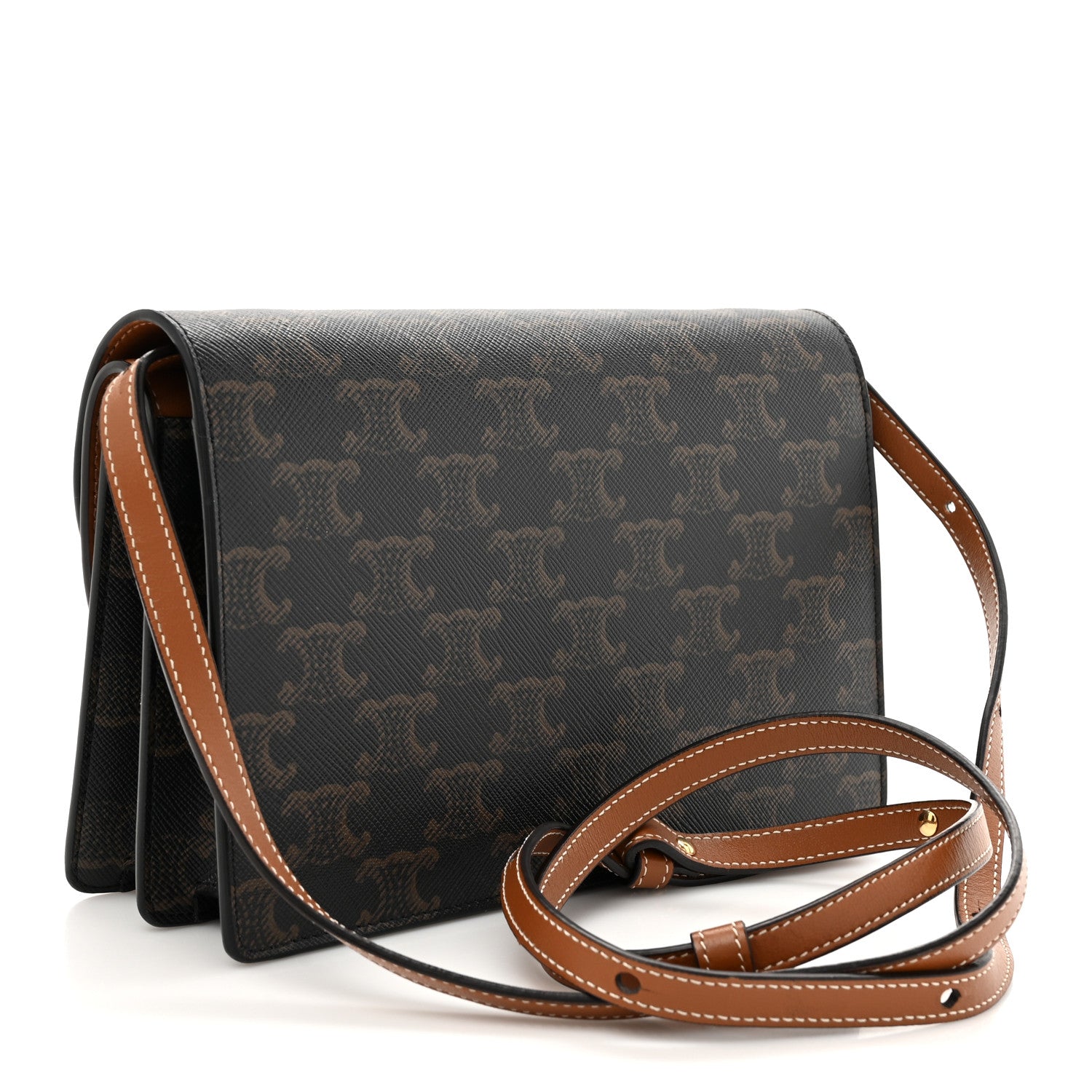 Celine Triomphe Canvas Lambskin Wallet On Strap Tan 3 of 10