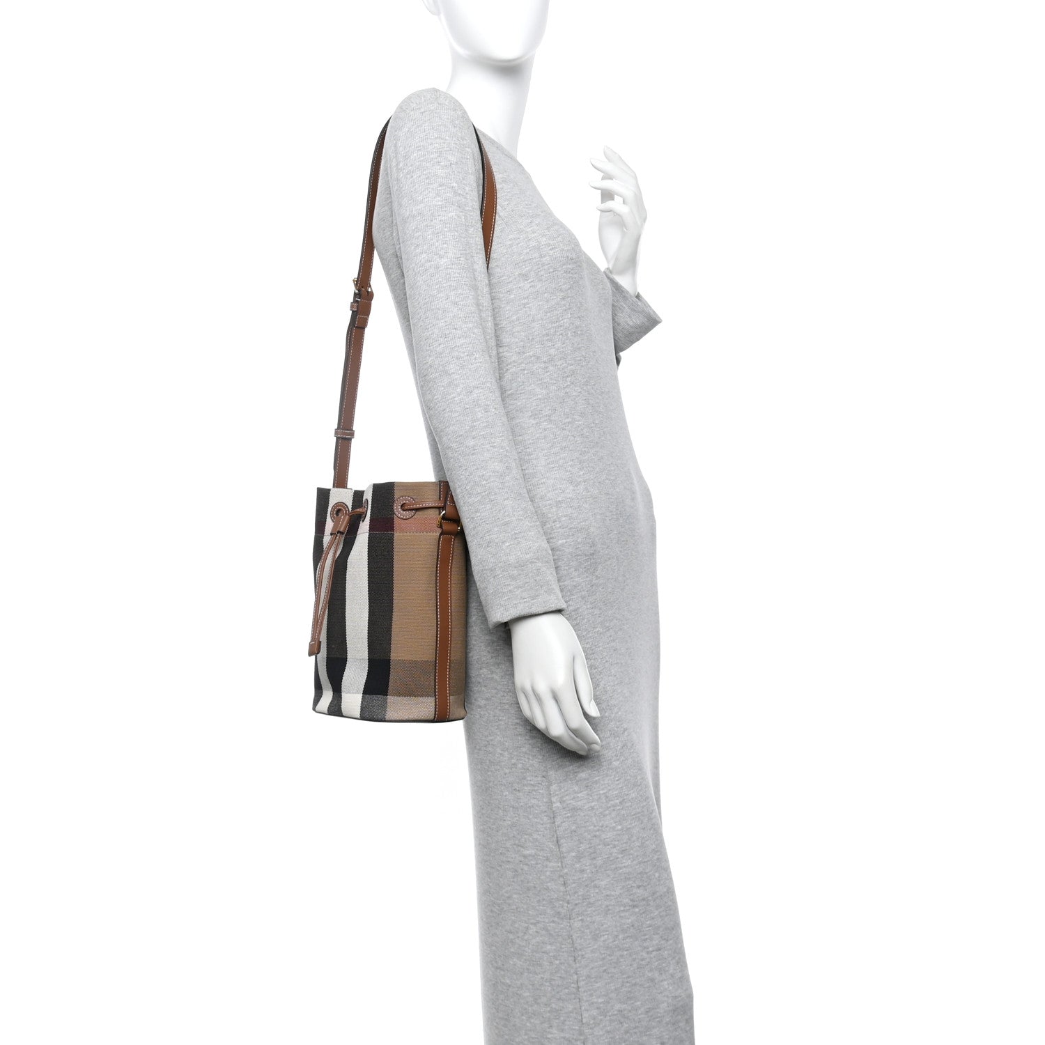 Burberry Giant Check Canvas Small Bucket Bag Taupe Brown 2 of 11