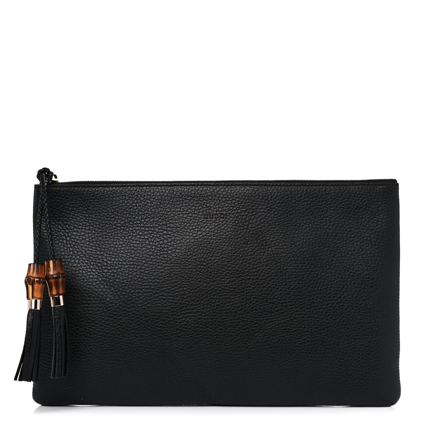Gucci Pebbled Calfskin Large Bamboo Clutch Black 1 of 8