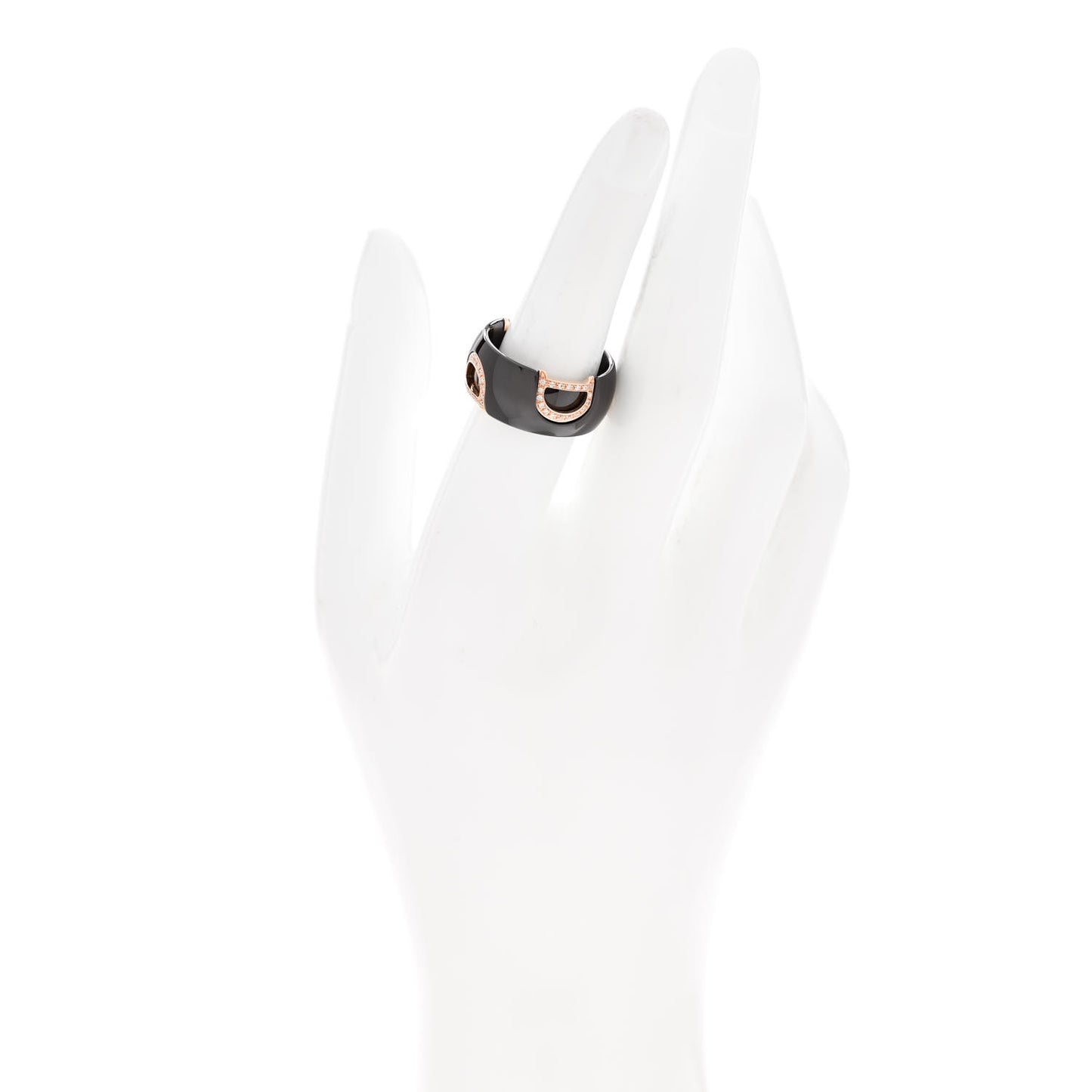 18K Pink Gold Ceramic Diamond D Icon Ring 53 6.25 Black