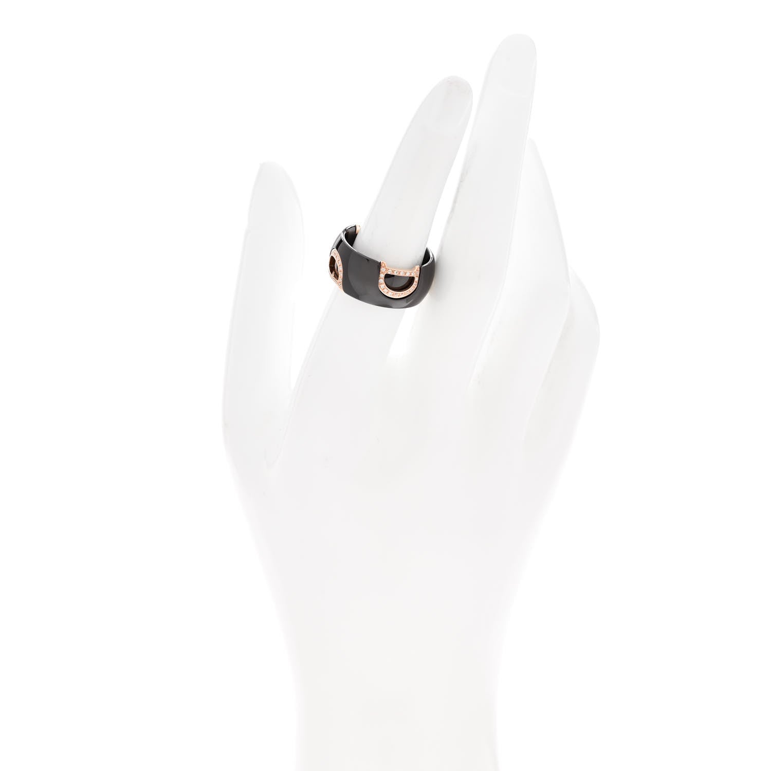 Damiani 18K Pink Gold Ceramic Diamond D Icon Ring 53 6.25 Black 2 of 5
