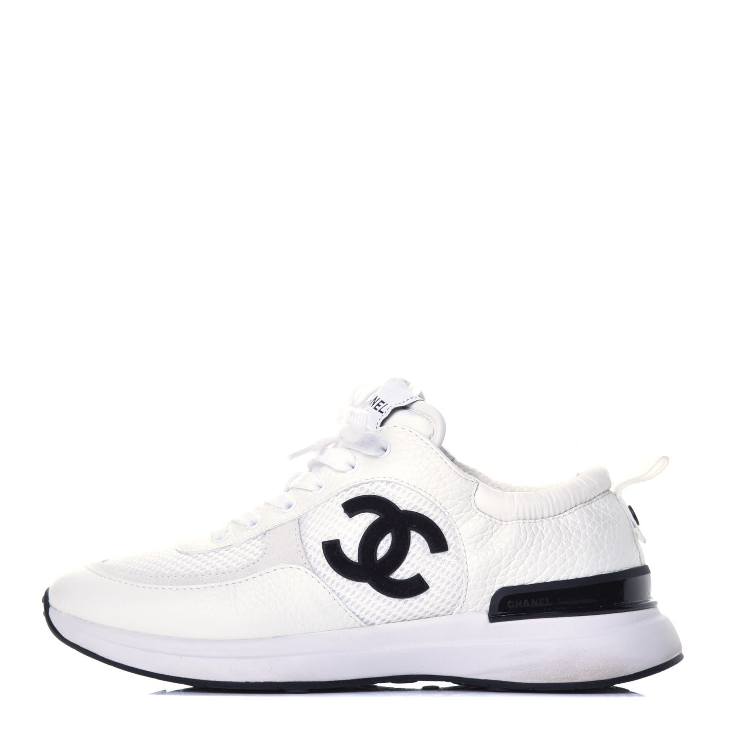 Chanel Calfskin Mesh Suede Womens Logo Sneakers 38.5 White 1 of 9