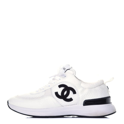 Chanel Calfskin Mesh Suede Womens Logo Sneakers 38.5 White 1 of 9