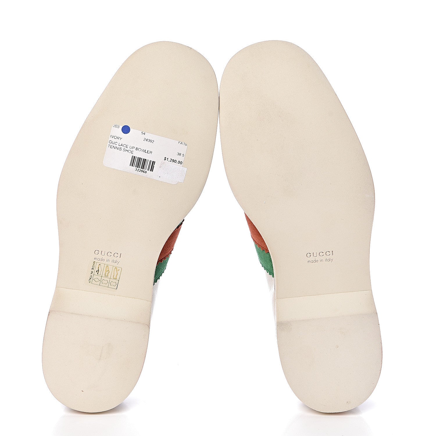 Gucci Calfskin Web Womens Lace-Up Bowling Shoe 38.5 White 5 of 7