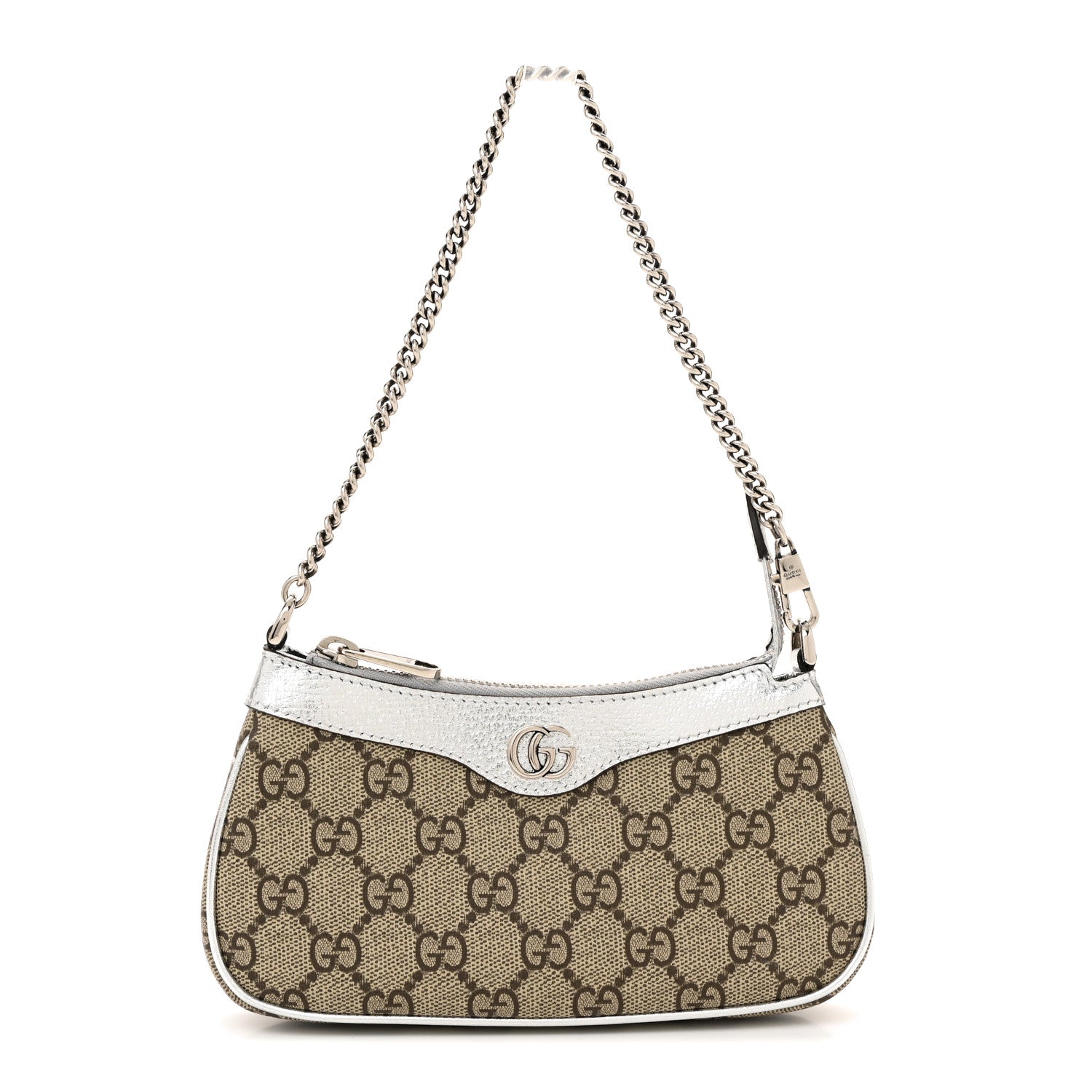 Gucci GG Supreme Monogram Lame Textured Dollar Calfskin Mini Ophidia Chain Bag Beige Ebony Silver 1 of 11