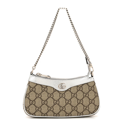 Gucci GG Supreme Monogram Lame Textured Dollar Calfskin Mini Ophidia Chain Bag Beige Ebony Silver 1 of 11