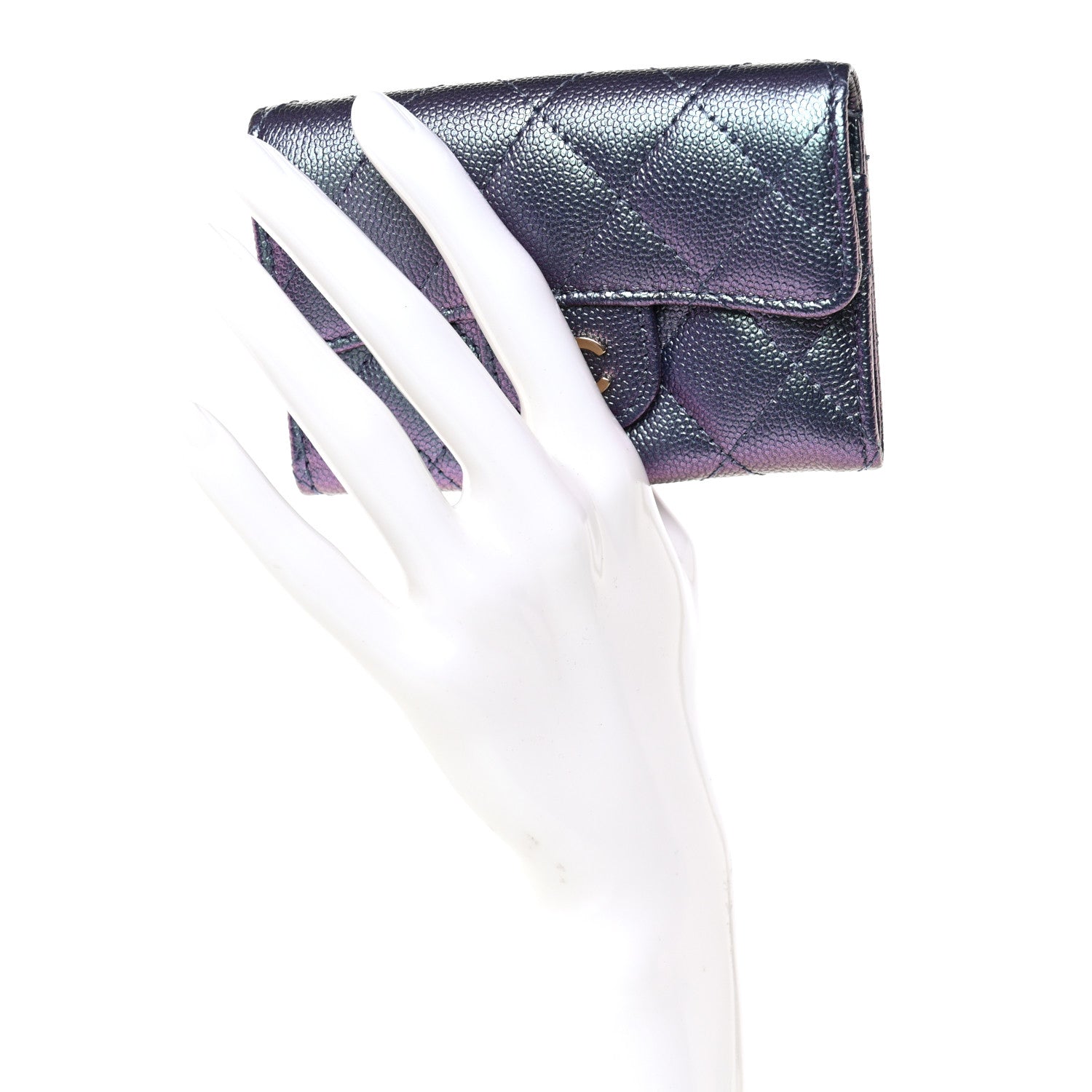 Chanel Iridescent Caviar Flap Quilted Card Holder Wallet Purple 2 of 10