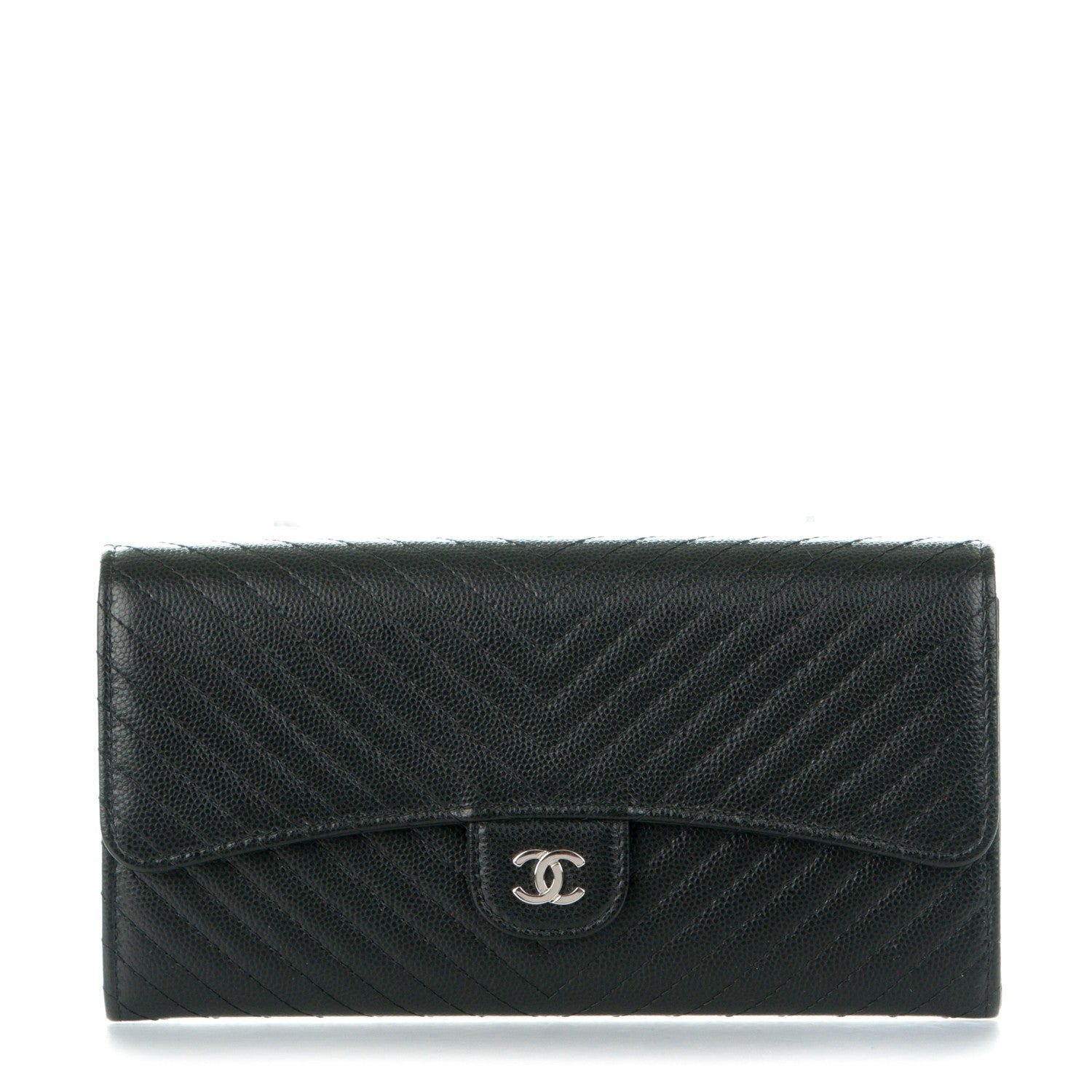 Chanel Caviar Chevron Quilted Large Flap Wallet Black 1 of 9