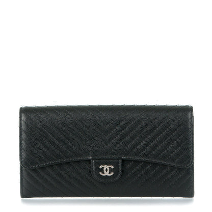 Chanel Caviar Chevron Quilted Large Flap Wallet Black 1 of 9