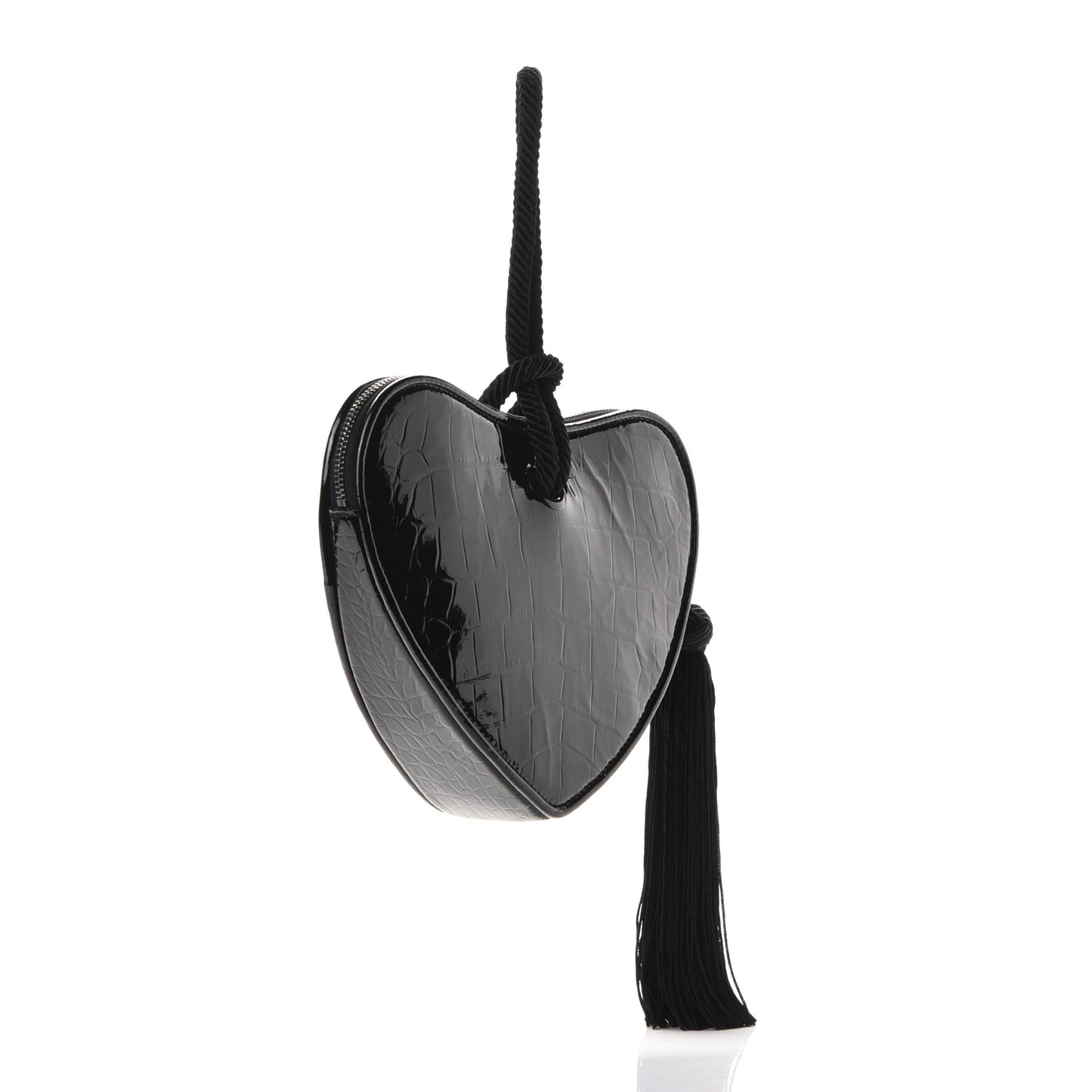 Patent Crocodile Embossed Sac Coeur Heart Shaped Clutch Black