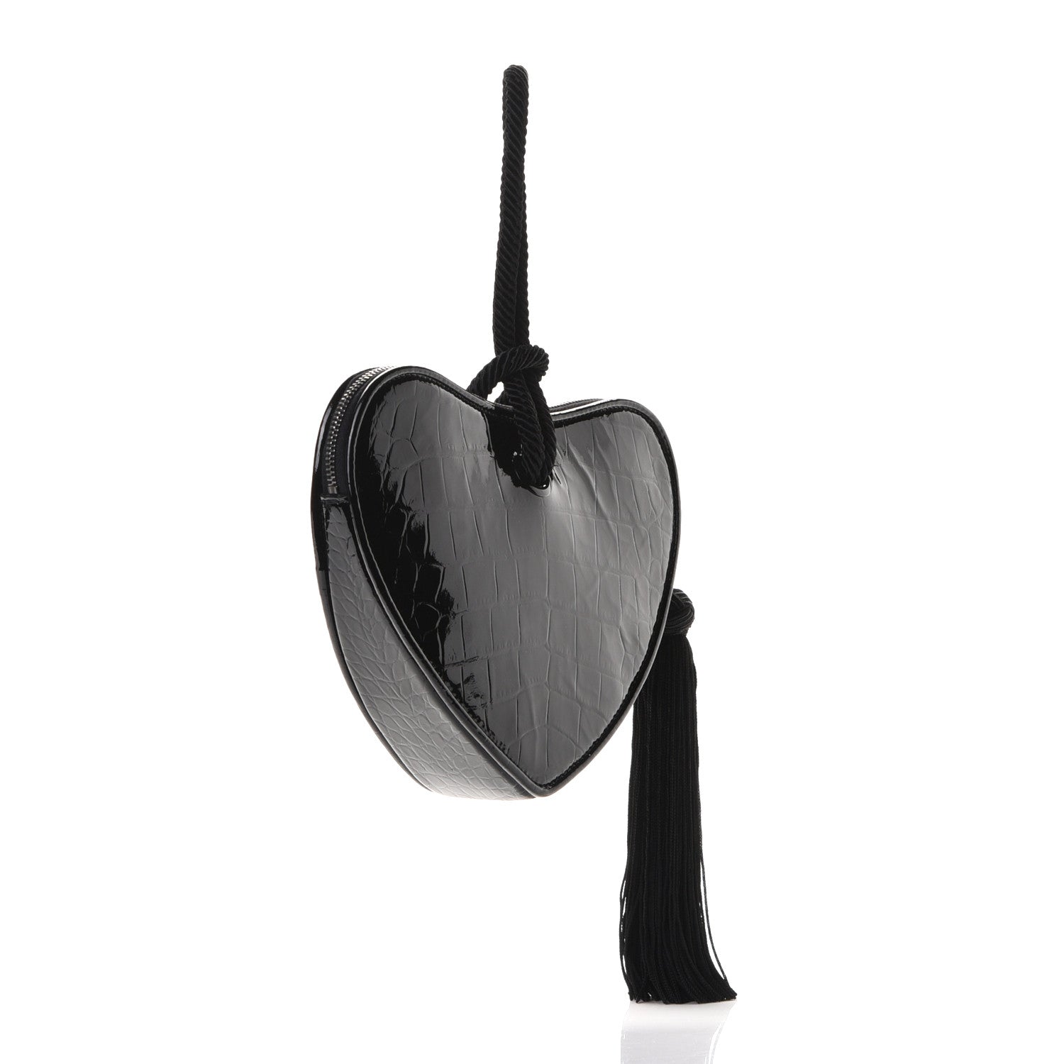 Saint Laurent Patent Crocodile Embossed Sac Coeur Heart Shaped Clutch Black 2 of 5