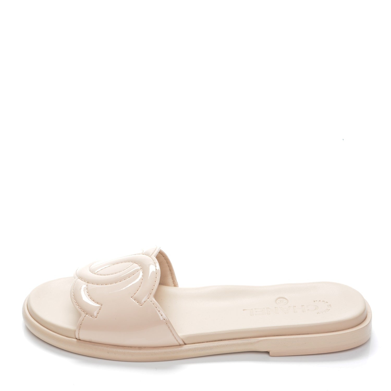 Chanel Patent Calfskin CC Slip On Mules 39 Beige 1 of 8