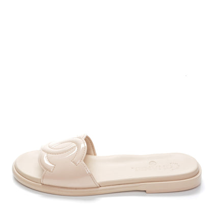Chanel Patent Calfskin CC Slip On Mules 39 Beige 1 of 8