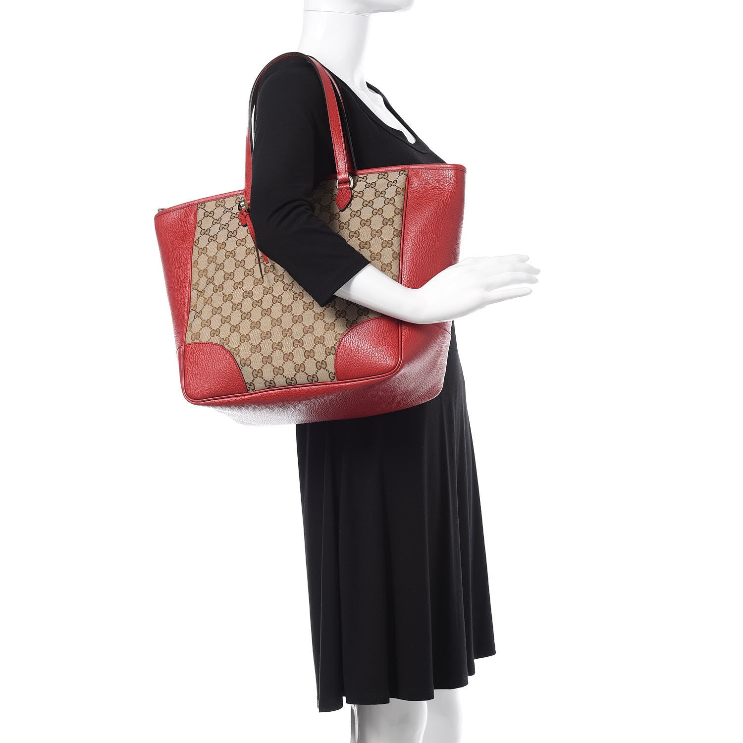 Gucci Monogram Bree Zippered Tote Beige Red 2 of 9