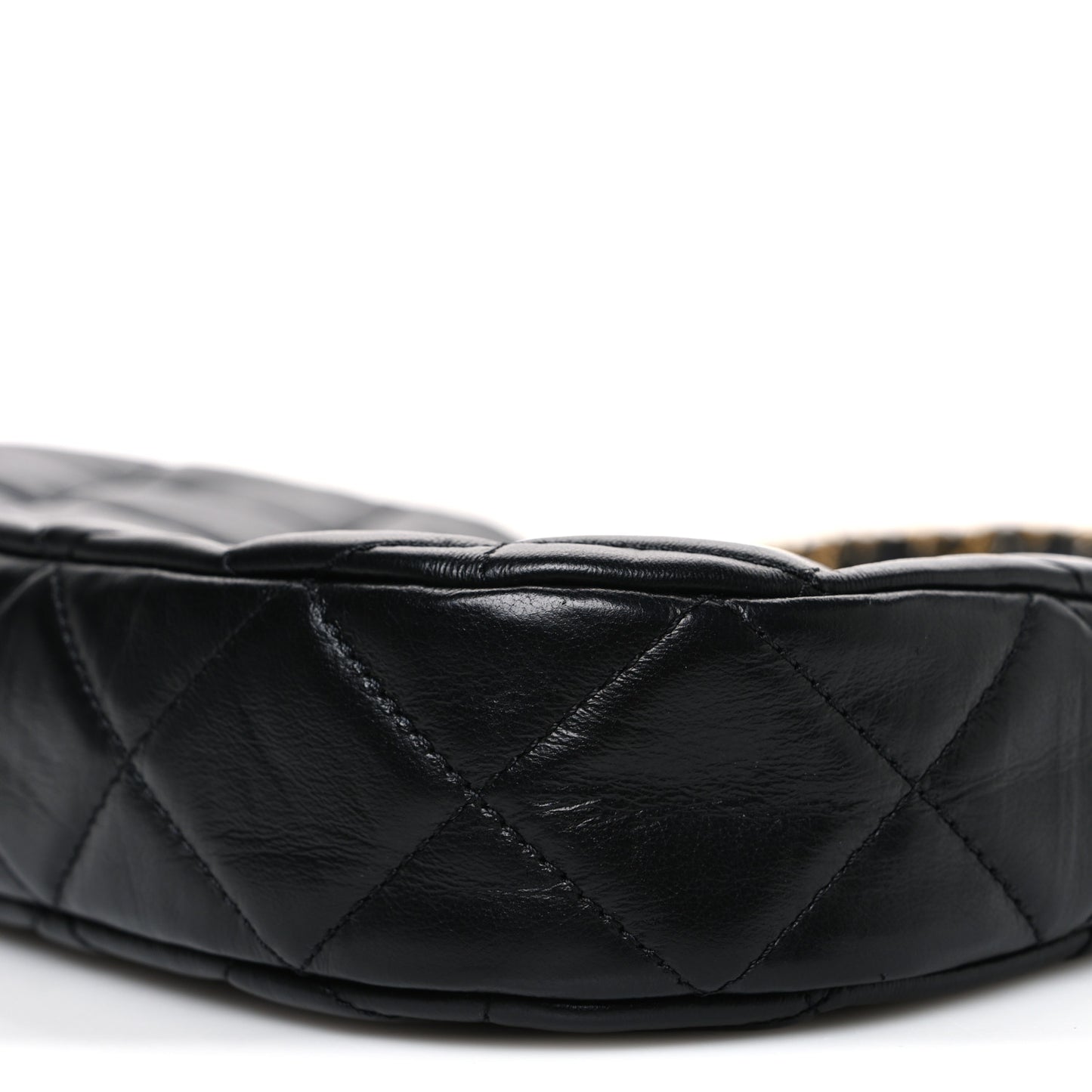 Crumpled Calfskin Quilted Braided CC Small Hobo Black