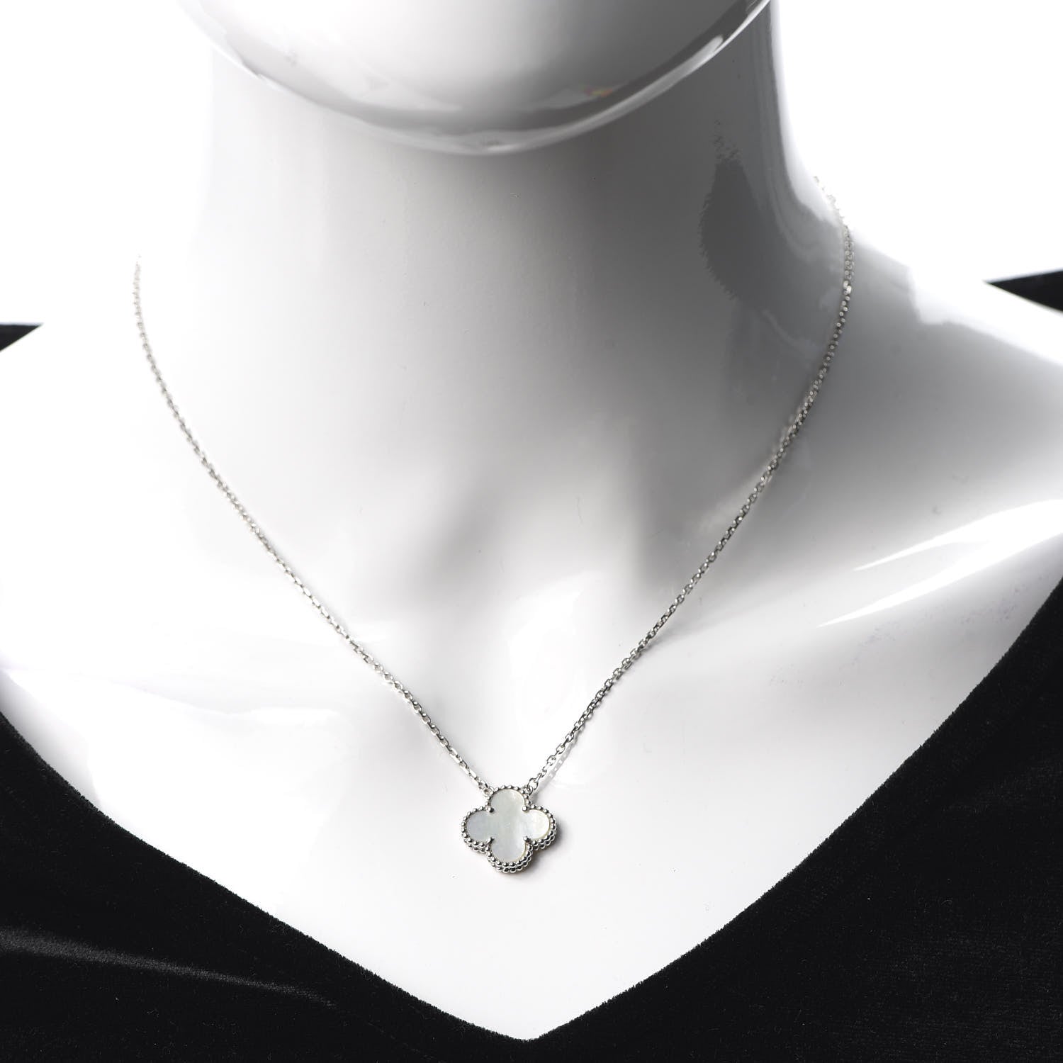 Van Cleef & Arpels 18K White Gold Mother of Pearl Vintage Alhambra Pendant Necklace 2 of 7